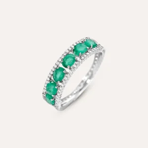 Anello Fascia Charlotte Oro Bianco Smeraldo Diamante