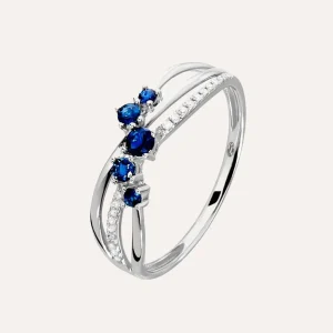 Anello Fascia Charlotte Oro Bianco Zaffiro Diamante
