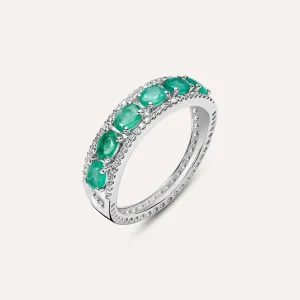 Anello Fascia Elizabeth Crown Oro Bianco Smeraldo Diamante