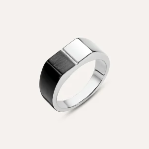 Anello Fascia Man Code Acciaio Bicolore Bianco / Nero
