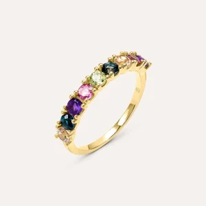 Anello Riviere Amélie Oro Giallo Ametista Topazio Morganite Peridoto Tormalina