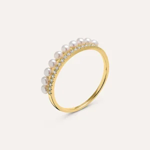Anello Riviere Gabrielle Oro Giallo Perla D'Acqua Dolce Cubic Zirconia
