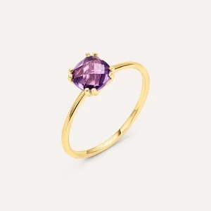 Anello Solitario Amélie Oro Giallo Ametista