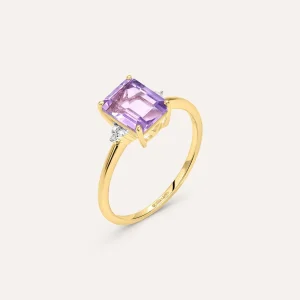 Anello Solitario Amélie Oro Giallo Ametista Cubic Zirconia