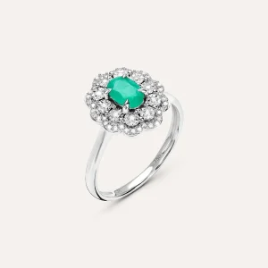 Anello Solitario Elizabeth Crown Oro Bianco Smeraldo Diamante