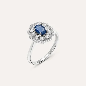 Anello Solitario Elizabeth Crown Oro Bianco Zaffiro Diamante