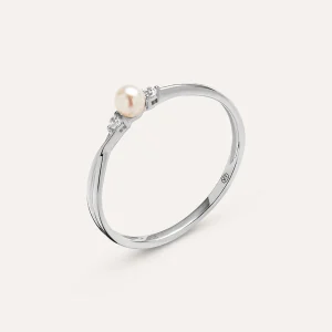 Anello Solitario Gabrielle Oro Bianco Perla D'Acqua Dolce Cubic Zirconia
