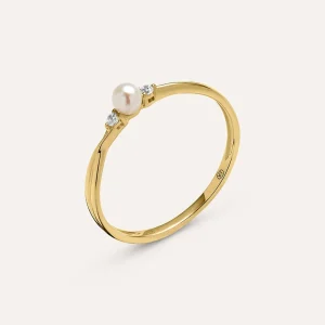 Anello Solitario Gabrielle Oro Giallo Perla D'Acqua Dolce Cubic Zirconia