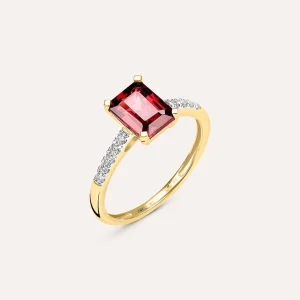 Anello Solitario Jasmine Oro Giallo Rodolite Diamante
