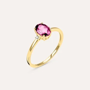 Anello Solitario Jasmine Oro Giallo Rodolite Diamante