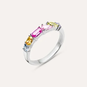 Anello Solitario Silver Rainbow Argento Rodiato Cubic Zirconia