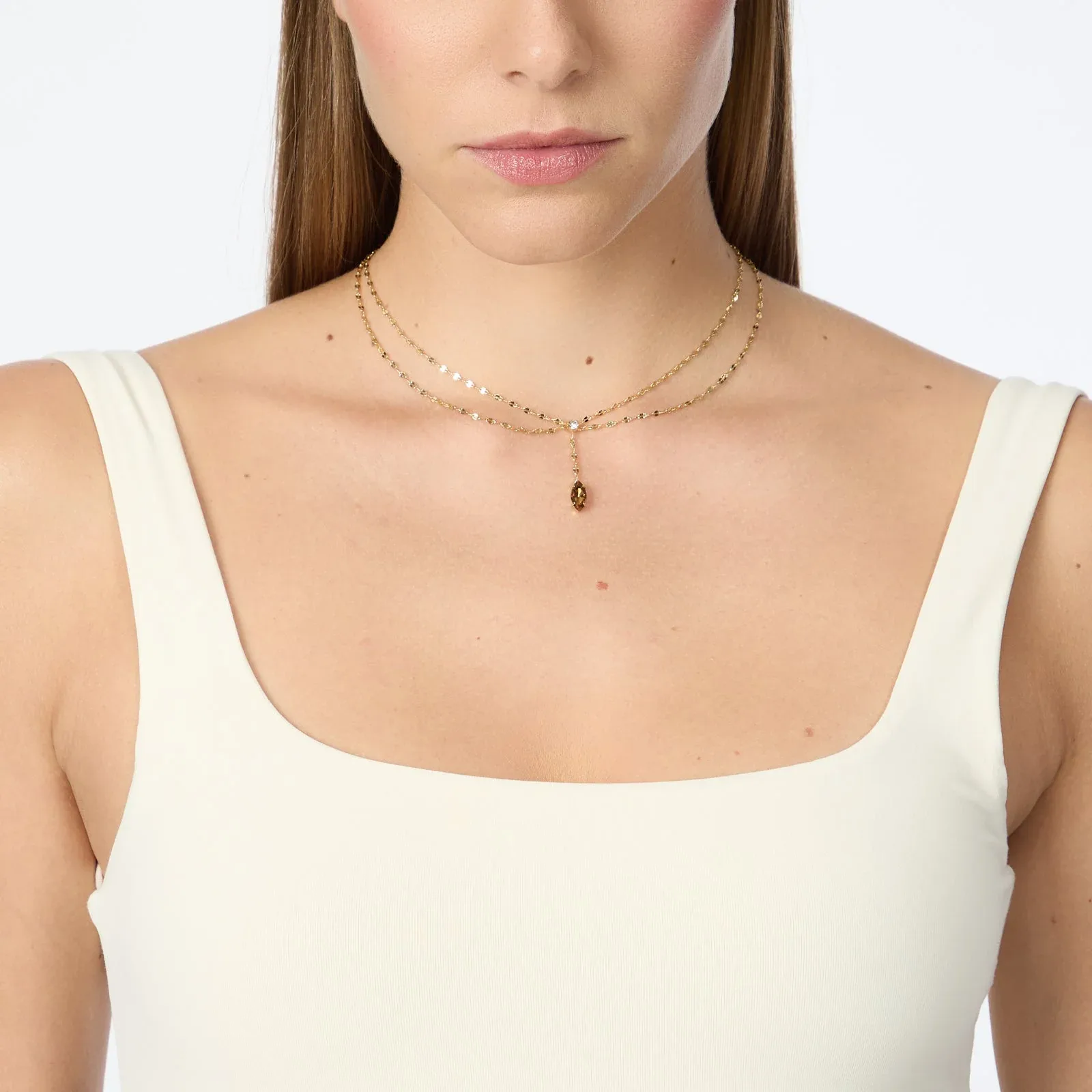Collana a doppio filo con cristalli e pendente Foliage - immagine 2