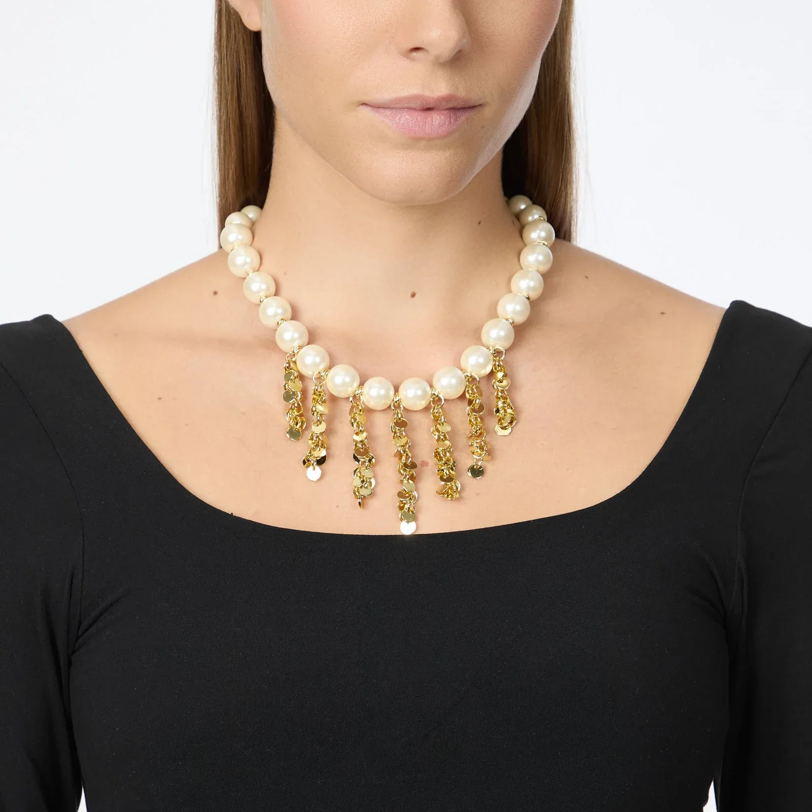 Collana corta perle frange paillettes Eve - immagine 2